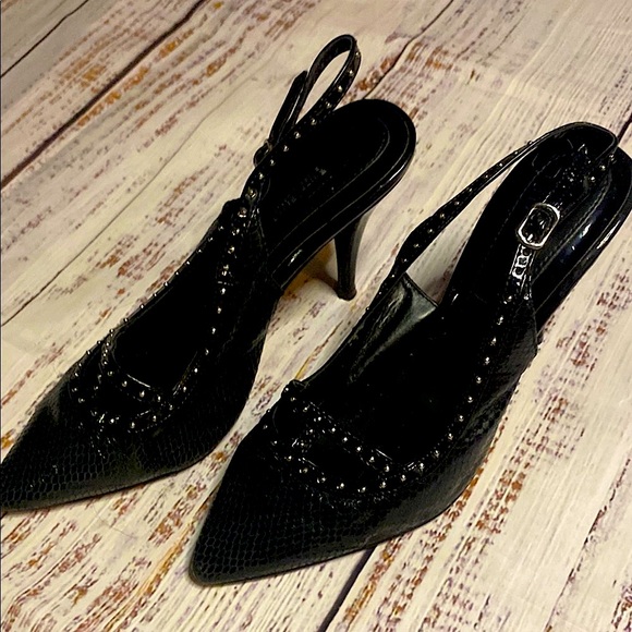 White House Black Market Black Slingback Heels with Sparkle size 7 - Picture 1 of 7